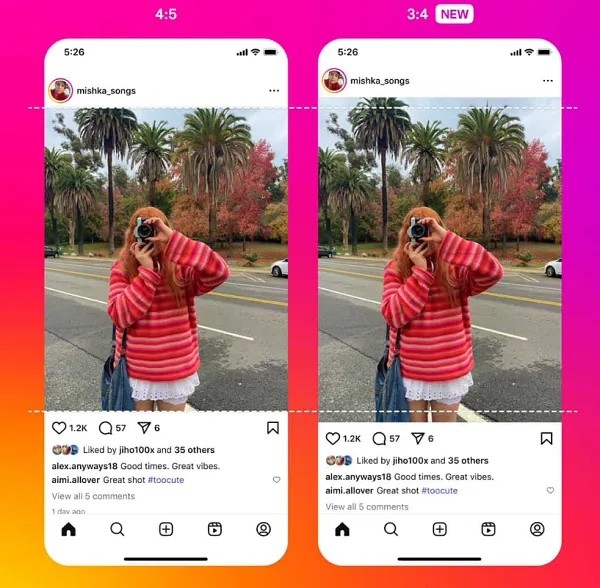 Instagramがスマートフォン基本比率の3:4写真をそのままアップロードできるようにサポートを拡大しました。