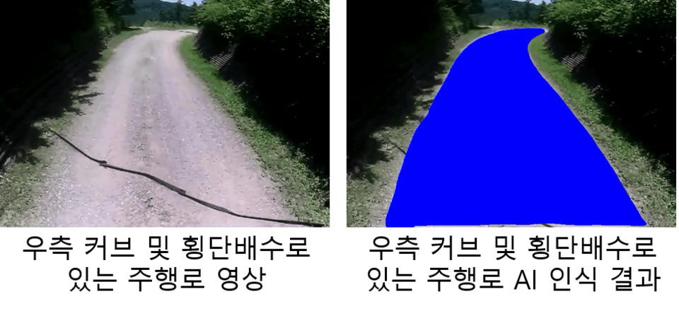 탑재형 AI의 산림내 주행로 인식 결과