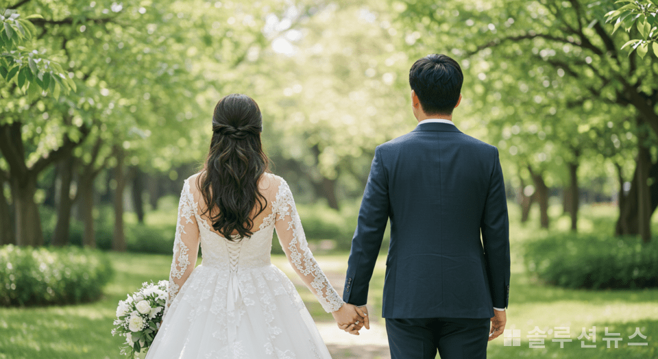 結婚式男女後ろ姿AIイメージ挿画