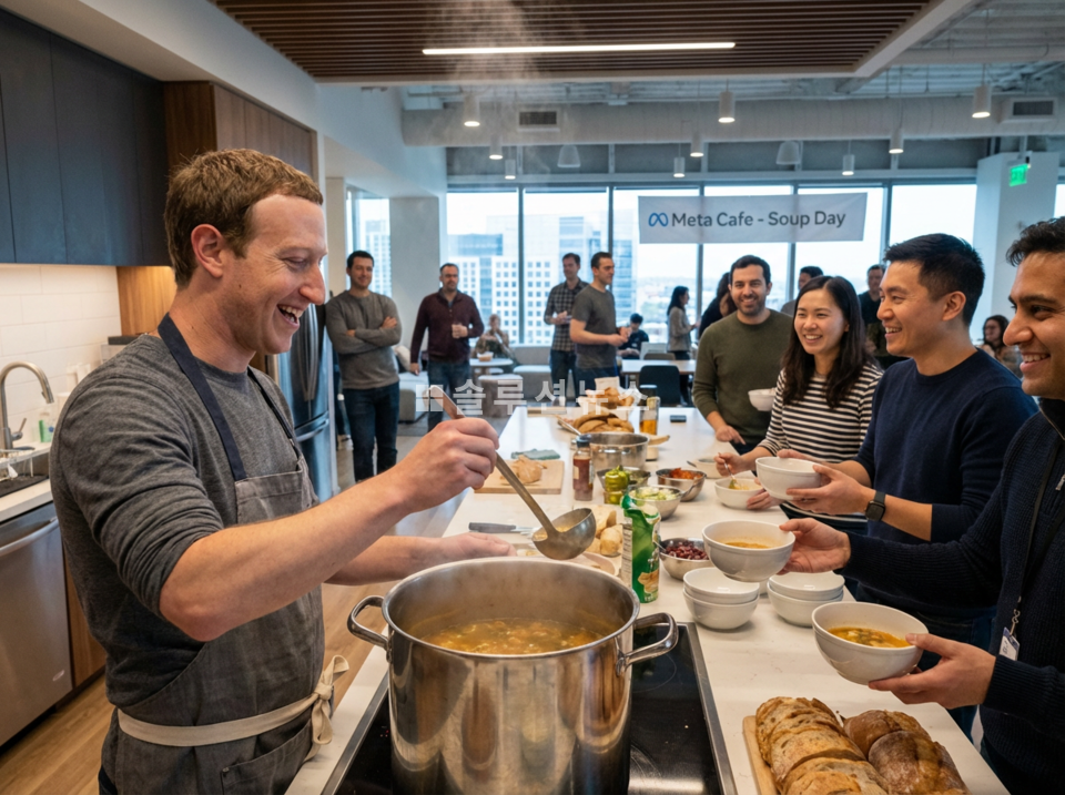 실리콘밸리 ‘수프 전쟁’… 메타·오픈AI, AI 인재 영입 경쟁이 밥상 위로 번졌다 (사진=솔루션뉴스 AI 생성 이미지)