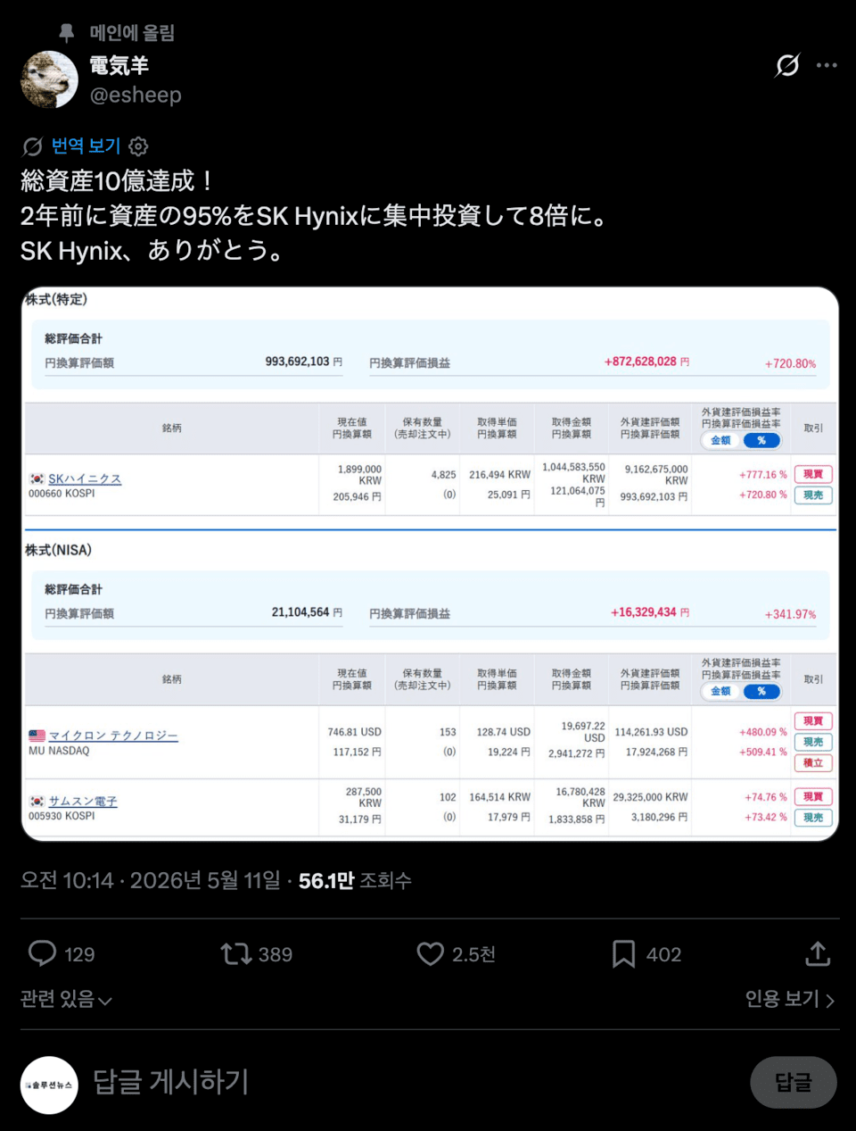 出典=Xアカウント @esheep