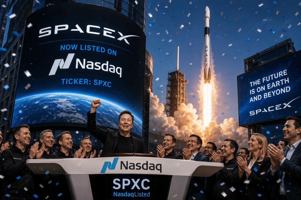SpaceX纳斯达克上市前2天（来源：解决方案新闻AI图像插图GPT）