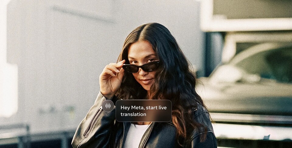A wearer of Meta’s smart glasses 'Meta Glass' executes a real-time translation function with a voice command. Meta released a product equipped with a camera, speaker, and AI assistant for $299. (Photo provided by Meta)