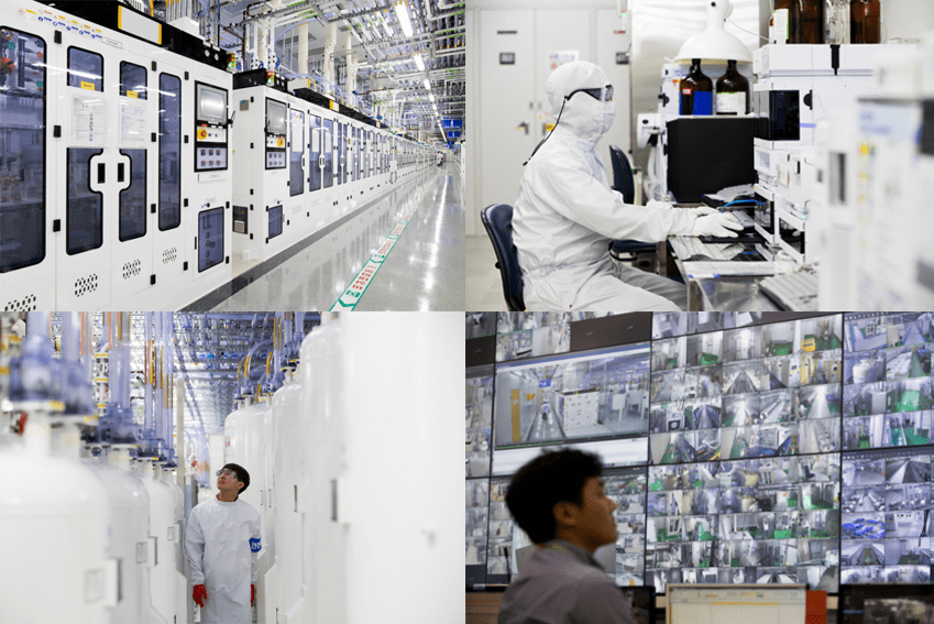 Work is under way inside an ultra-precision semiconductor process line and clean room. The entire process, from production and research to equipment management, is regarded as a core element of speed competition. (Photo = Samsung Electronics)