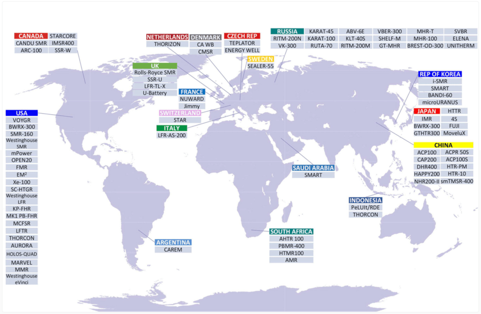 世界のSMR開発現況(写真=Advances in Small Modular Reactor Technology Developments(2022)、IAEA)