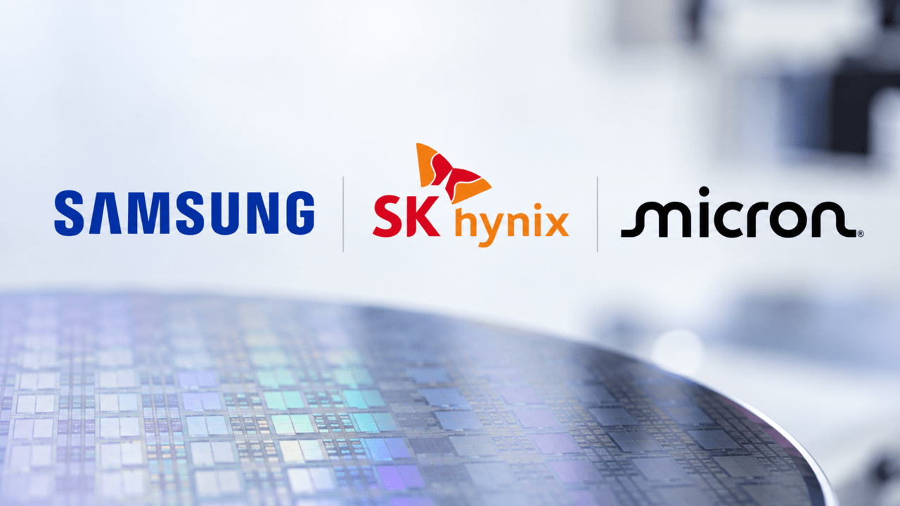 An image featuring the logos of Samsung Electronics, SK hynix and Micron, alongside a semiconductor wafer. (Image generated by Solution News AI)