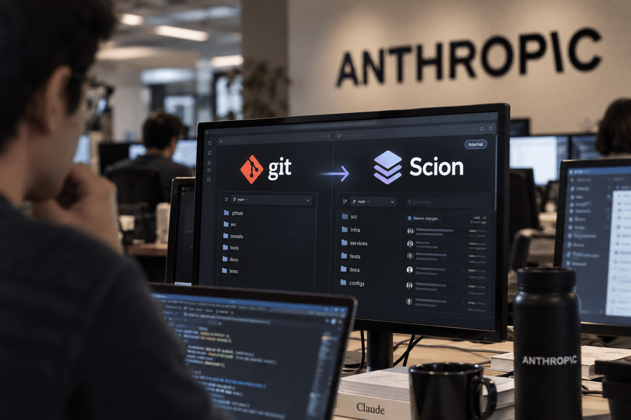 Anthropic said in a recent engineering blog post that it built its own code-management system, Scion, and replaced Git, the standard developer tool, in just five months. (Image: Solution News, generated with AI)